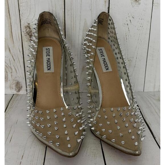 Steve Madden Vala Stud Clear Pumps Silver Spikes Punk Goth Size 7.5 - Picture 2 of 8